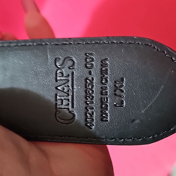 Chaps Wide Black Stretch Belt Patent Buckle L/XL Elastic Faux Leather - Picture 4 of 4